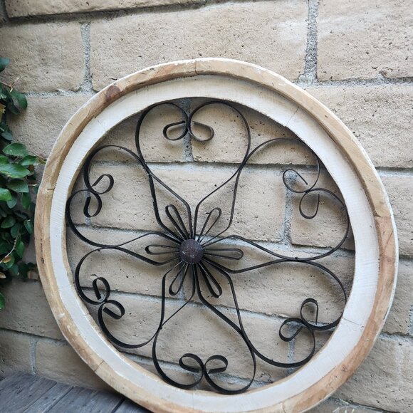 Metal Round Arch Wood Frame Distress White Shabby Chic Rovigoto 29" - Picture 4 of 4